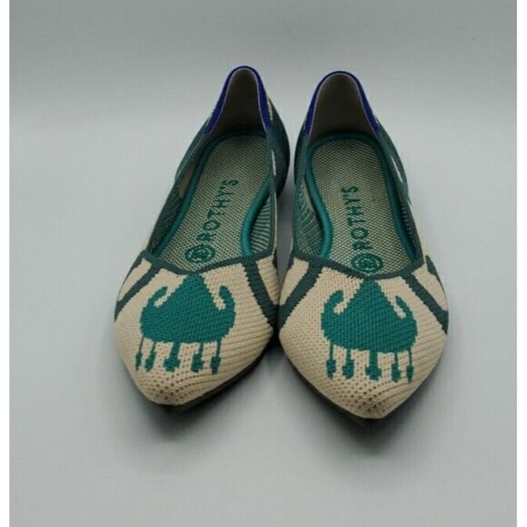 Rothy’s Flat Womens Size 7 Moroccan Ikat The Pointed Toe Green Shoe Retired - Picture 3 of 13